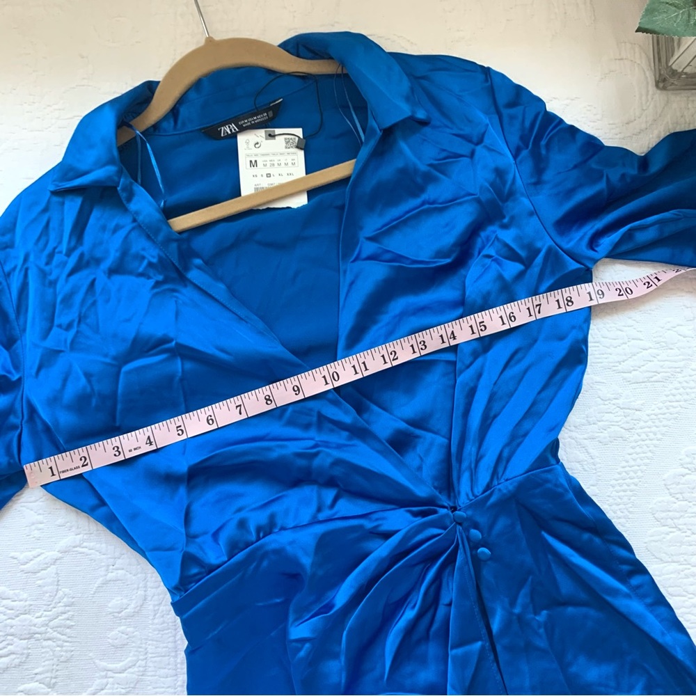 Zara Royal Blue Satin Wrap Mini Dress - Picture 11 of 16